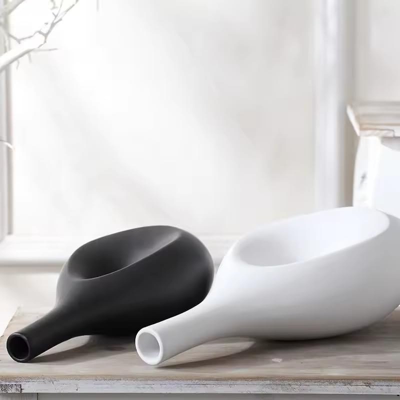 Elongated Donut Shape Vase Set (Black, White)