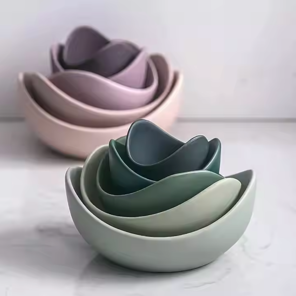 Green Nested Lotus Bowls Set of 5