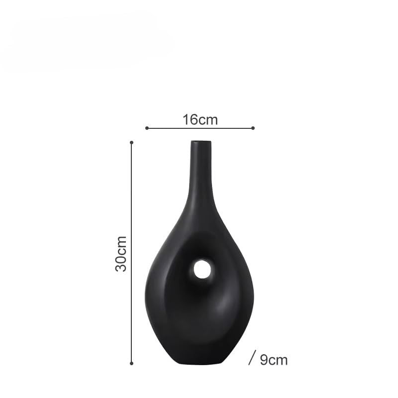 Elongated Donut Shape Vase Set (Black, White)