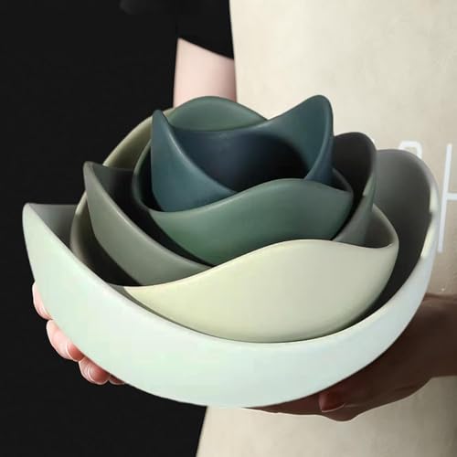 Green Nested Lotus Bowls Set of 5