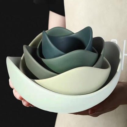 Green Nested Lotus Bowls Set of 5