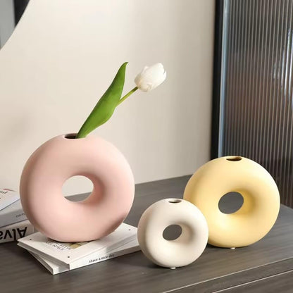 Ceramic Donut Vase set (Pink, Yellow, White)
