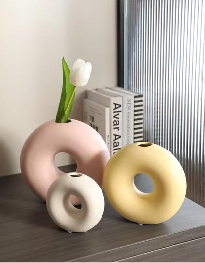 Ceramic Donut Vase set (Pink, Yellow, White)