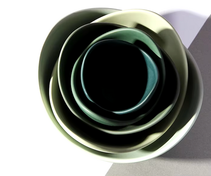 Green Nested Lotus Bowls Set of 5