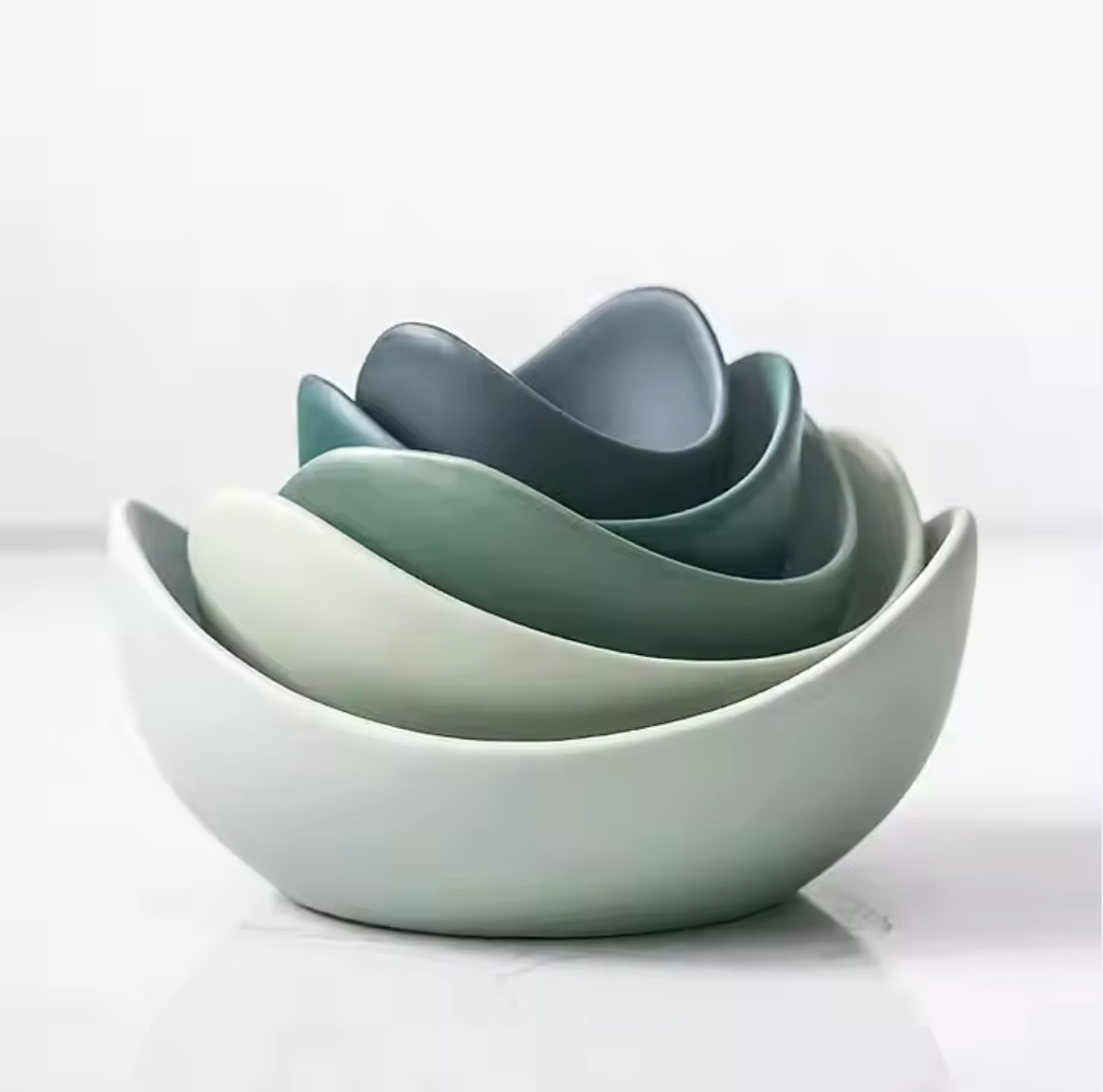 Green Nested Lotus Bowls Set of 5