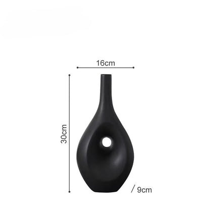 Elongated Donut Shape Vase Set (Black, White)